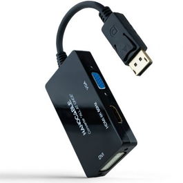Nano Cable 10.16.3301-ALL Conversor DisplayPort Macho a HDMI Hembra, DVI Hembra, VGA Hembra 20cm Negro