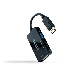 NANOCABLE Conversor DISPLAYPORT a HDMI/DVI/VGA, 20 cm, Negro, 0,2 m, DisplayPort, DVI-D + VGA (D-Sub) + HDMI, Macho, Hembra, Derecho