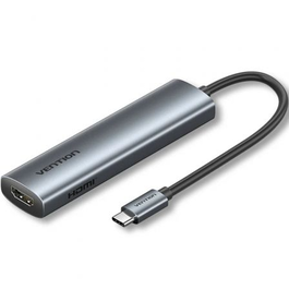 Vention TGLHB Docking USB-C, 5 en 1 con HDMI 4K 30Hz, 1x USB-C, 2x USB 3.0/2.0, Puerto USB-C PD 100W para Carga, Estación Acoplamiento Gris