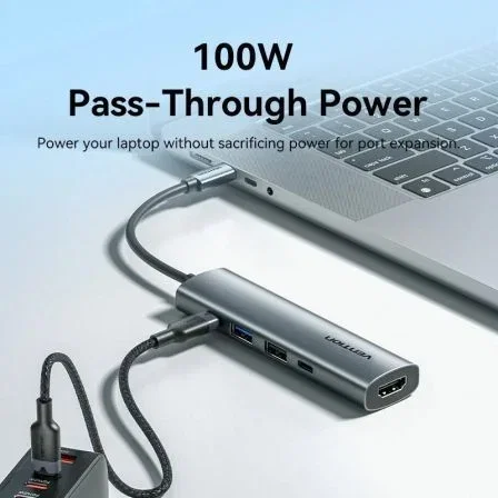 Vention Docking USB Tipo-C TGLHB 1x USB-C 2x USB 1x HDMI 4K 1x USB-C PD Gris