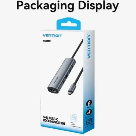 Vention Docking USB Tipo-C TGLHB 1x USB-C 2x USB 1x HDMI 4K 1x USB-C PD Gris