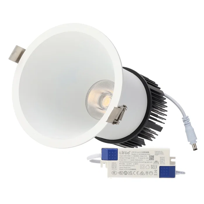 Downlight LED Empotrable 10W 900Lm CRI>95 4000K Blanco Neutro Driver Lifud 50.000H Aluminio Blanco Mate Downlight LED Empotrable 10W 900Lm CRI>95 4000K Blanco Neutro Driver Lifud 50.000H Aluminio Blanco Mate