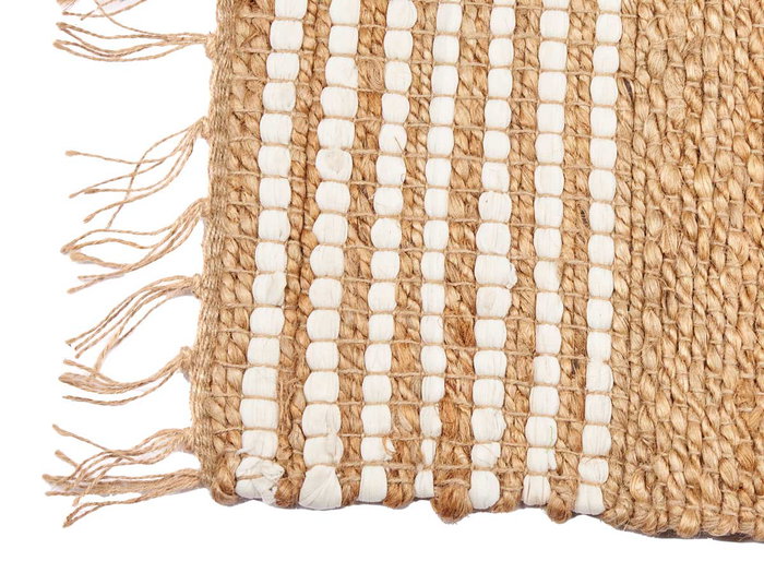 Giftdecor Alfombra Natural Yute Algodón Blanca Rayas Negras 90x60 cm (Set de 12)