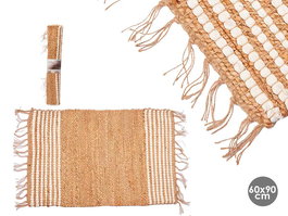 Giftdecor Alfombra Natural Yute Algodón Blanca Rayas Negras 90x60 cm (Set de 12)