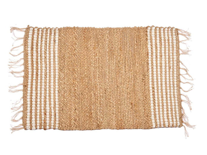 Giftdecor Alfombra Natural Yute Algodón Blanca Rayas Negras 90x60 cm (Set de 12)