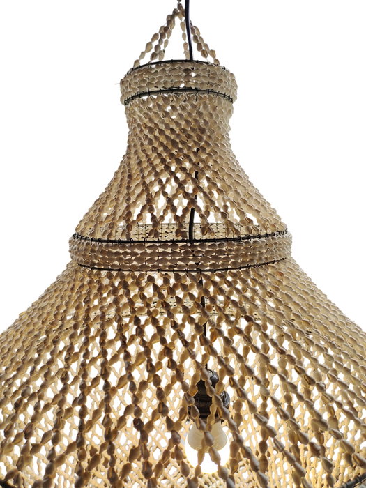 DKD Home Decor Lámpara de Techo de Conchas Hecha a Mano Blanco Roto 52x52x140 cm