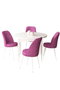 Hanah Home Juego de Mesa y Sillas de Comedor de 5 Piezas, Blanco y Púrpura, Tablero Melamina, Patas Metal, Sillas Tela Jerry, 90x75x90cm