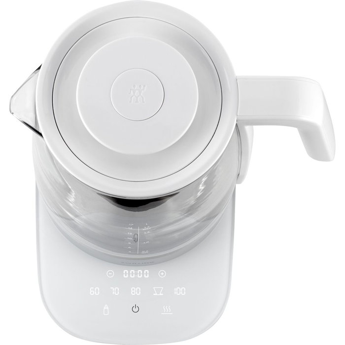 Zwilling ENFINIGY Hervidor de Agua 53102-500-0, Hervidor de Vidrio Blanco 1.7L 1850W con 6 Ajustes de Temperatura, Función Mantener Caliente, Pantalla LCD y Base Giratoria 360°