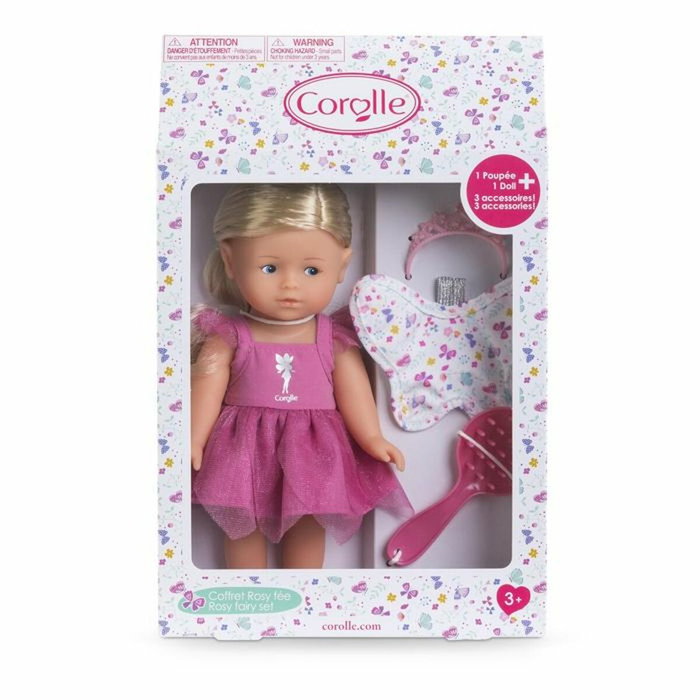 Corolle Mini Corolline Box Set Rosy Fée - Muñeca de vinilo con vestido de hada y alas de mariposa