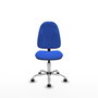 Silla de oficina Algarra con mecanismo Contacto permanente básico tapizada con Tela color Azul. Equipada con Base cromada, Sin brazos y Ruedas autofrenantes