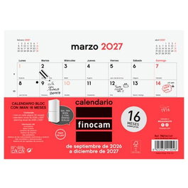 Finocam Calendario de Bloc con Imán 16 Meses 2026-2027 Neutro 210x150mm
