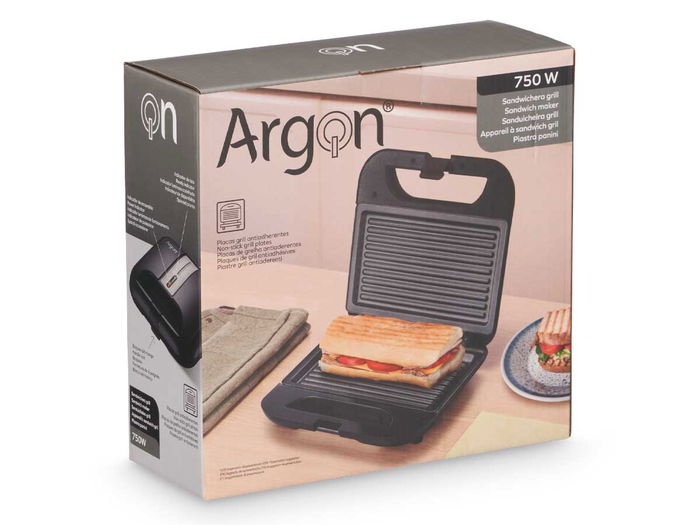 ARGON Sandwichera Grill Negra 750W 22.3x8x21.1 cm (Set de 6)