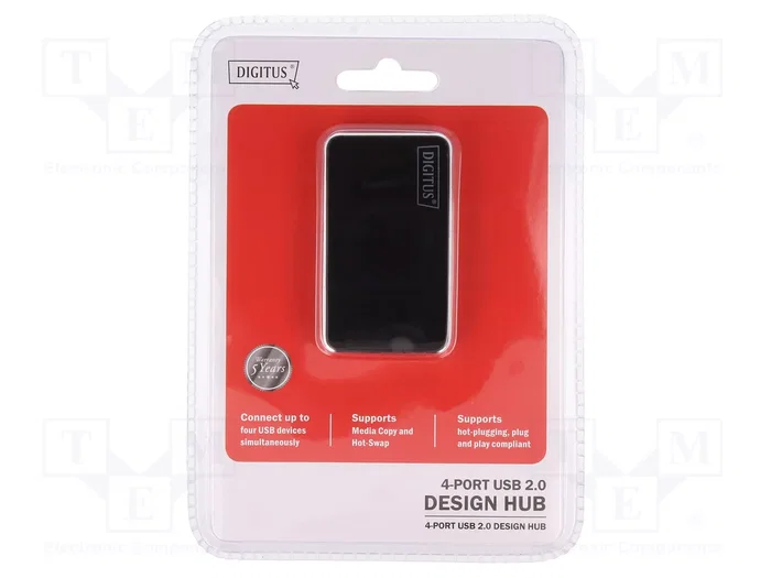 Digitus Hub USB 2.0 de 4 Puertos DA-70220, Negro/Plata