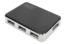 Digitus DA-70220 Hub USB 2.0 de 4 Puertos, Negro y Plata, 480 Mbps, Conector Mini-B, Compatible con Windows y Mac