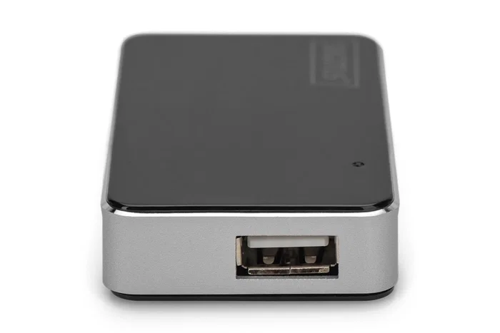 Digitus DA-70220 Hub USB 2.0 de 4 Puertos, Negro y Plata, 480 Mbps, Conector Mini-B, Compatible con Windows y Mac