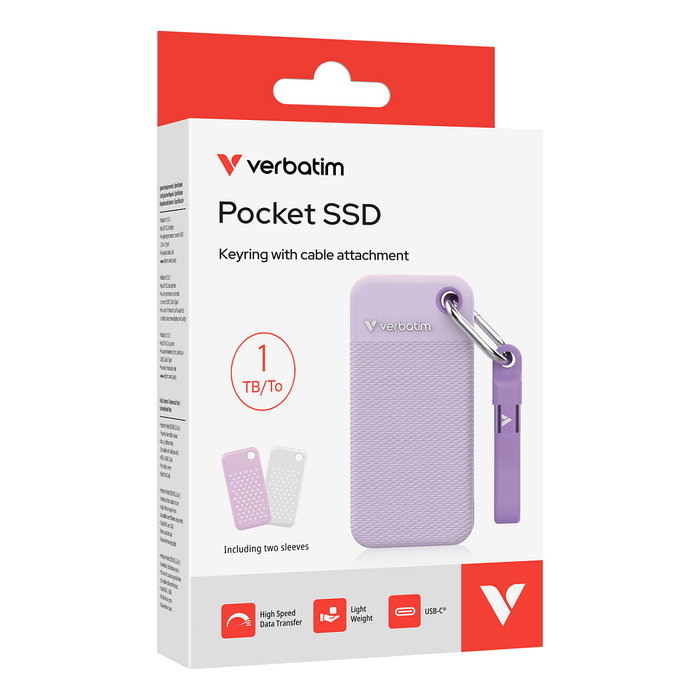 Verbatim Pocket SSD 1TB USB Tipo C 3.2 Gen 2, Velocidad 10000 MB/s, Color Púrpura