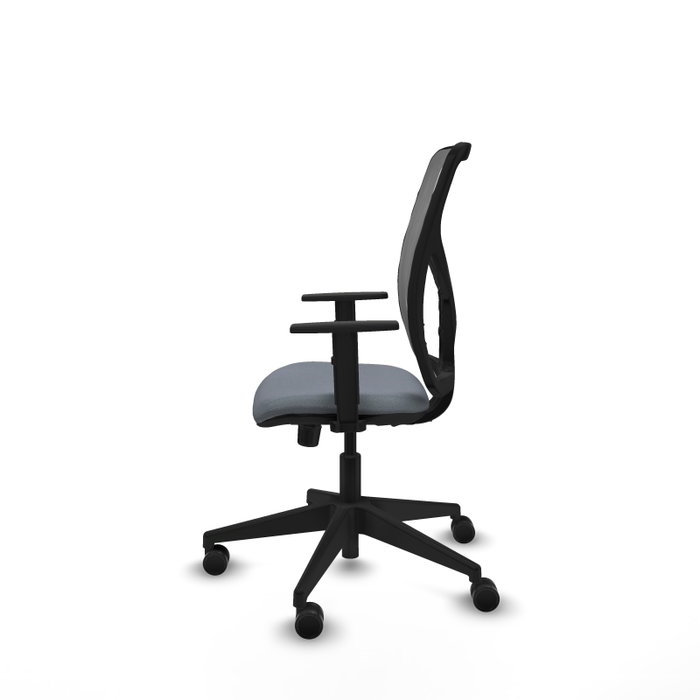 Silla de oficina Motilla con mecanismo Sincro tapizada con Tela color Gris. Equipada con lumbar 1D, Brazos 1D y Ruedas 65mm nailon