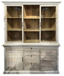 DKD Home Decor Vitrina de Cristal Estilo Romántico con 3 Cajones y 4 Puertas - Color Blanco y Natural - Dimensiones 180 x 45 x 220 cm (Ancho x Fondo x Alto)