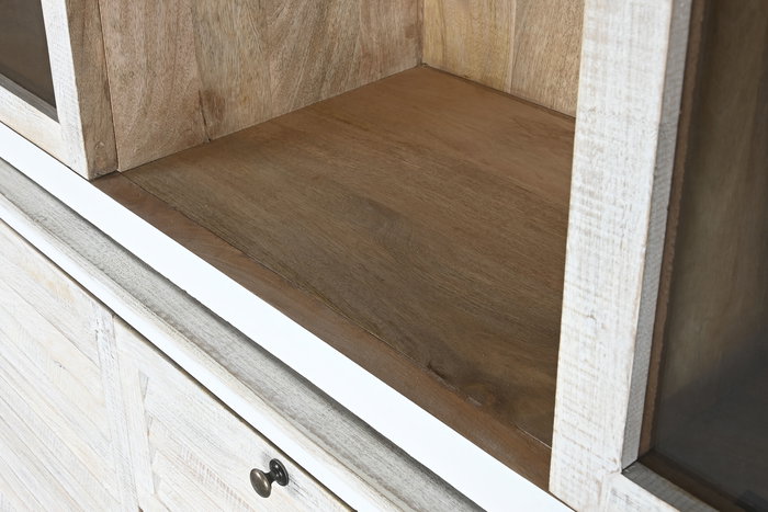 DKD Home Decor Vitrina de Cristal Estilo Romántico con 3 Cajones y 4 Puertas - Color Blanco y Natural - Dimensiones 180 x 45 x 220 cm (Ancho x Fondo x Alto)