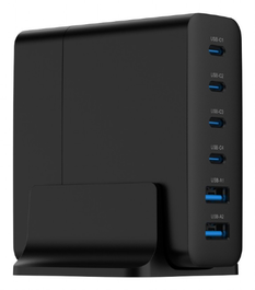 GEMBIRD TA-UC-2A4C-PD75-01-BK Cargador Universal para Dispositivos Móviles, Negro, Corriente Alterna, Carga Rápida, 2 Puertos USB, 4 Puertos USB Tipo C, Interior