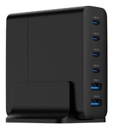 Gembird TA-UC-2A4C-PD75-01-BK - Cargador Rápido de 6 Puertos 75W GaN USB-C/Type-A QC 3.0 y PD Universal Negro para Smartphone/Tableta