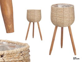 Ibergarden Macetero con Patas, Color Marrón, 56 cm de Alto, Material Fibra Natural, Incluye Maceta Interior 25x25x23.5 cm (Set de 4)