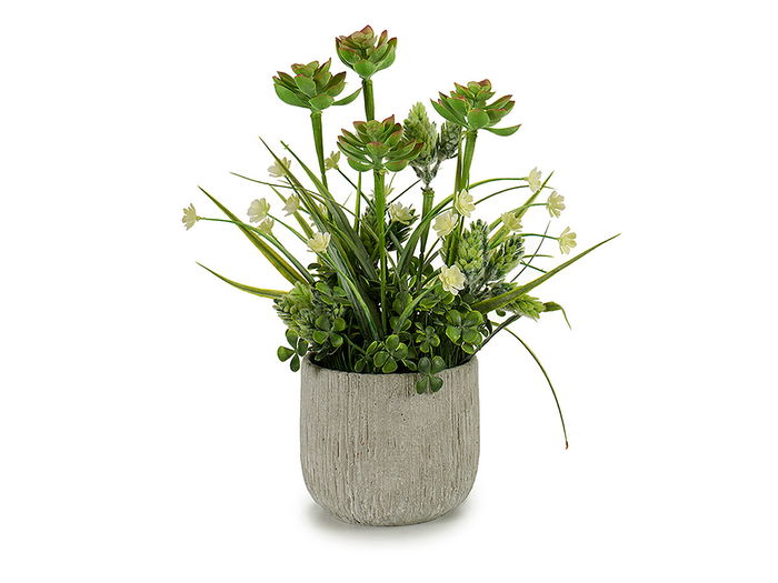 Ibergarden Planta Artificial Tallos en Maceta Cemento Surtidos 23x39x23 cm (Set de 6)