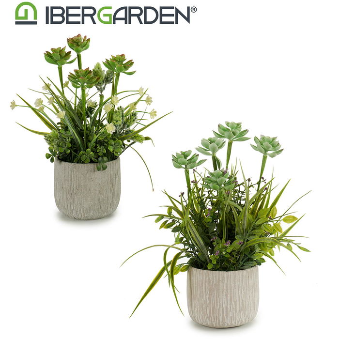 Ibergarden Planta Artificial Tallos en Maceta Cemento Surtidos 23x39x23 cm (Set de 6)