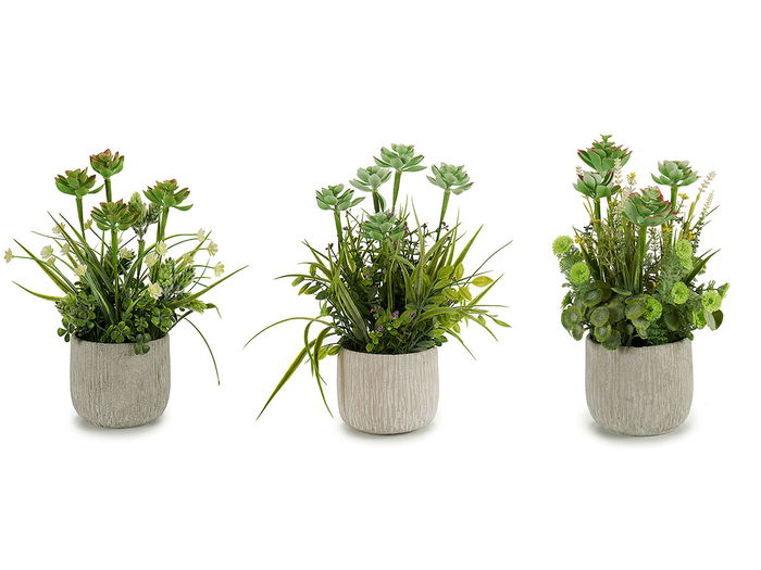 Ibergarden Planta Artificial Tallos en Maceta Cemento Surtidos 23x39x23 cm (Set de 6)