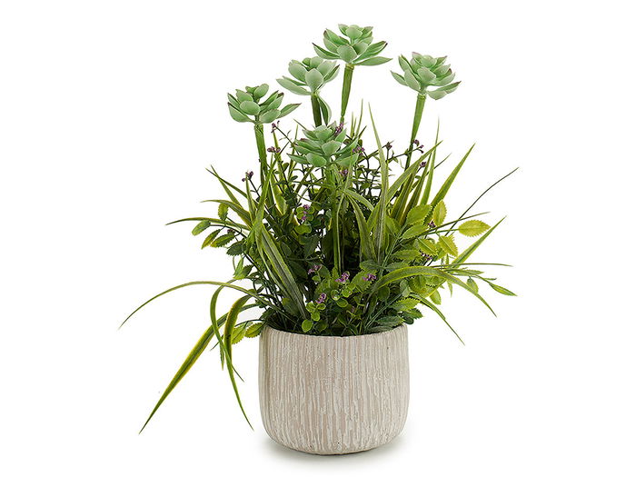 Ibergarden Planta Artificial Tallos en Maceta Cemento Surtidos 23x39x23 cm (Set de 6)