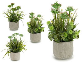 Ibergarden Planta Artificial Tallos en Maceta Cemento Surtidos 23x39x23 cm (Set de 6)