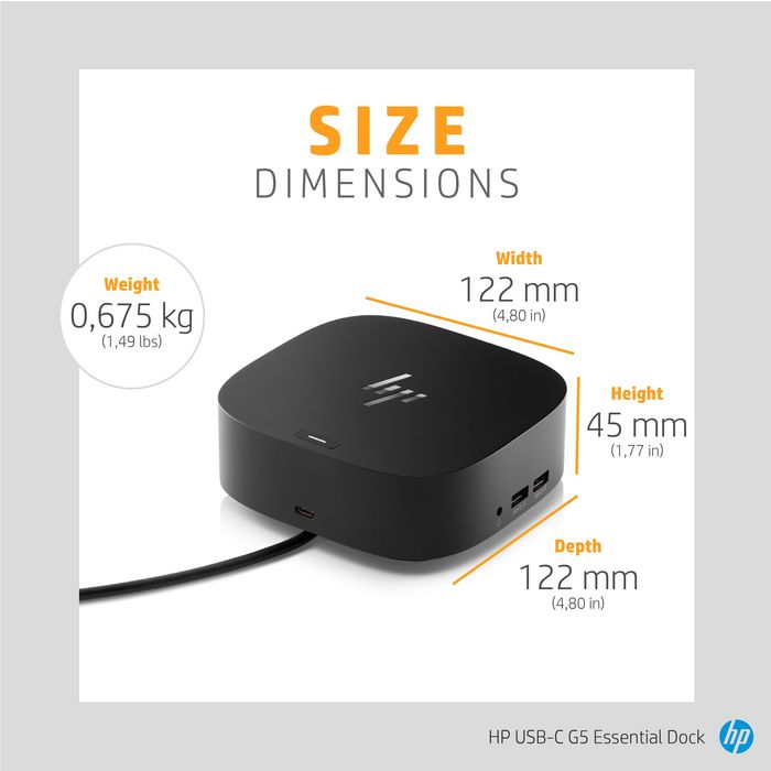 HP USB-C G5 Essential Dock con Conexión USB-C y Soporte para Múltiples Pantallas