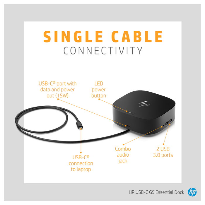HP Base de conexión universal USB-C G5 Essential Dock 120W Negro