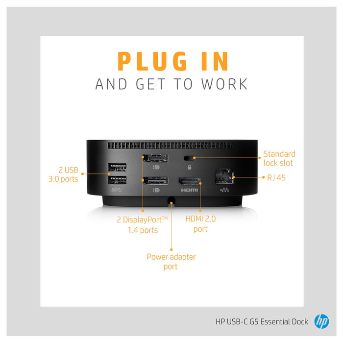 HP Base de conexión universal USB-C G5 Essential Dock 120W Negro