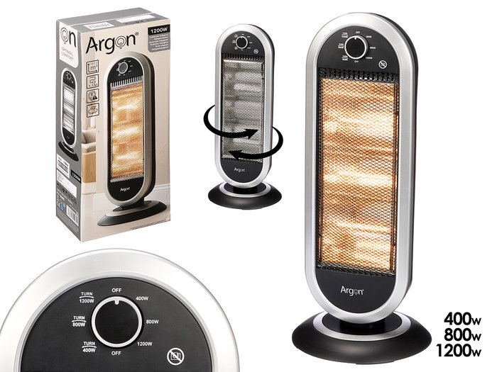 ARGON Calefactor Halógeno 400W 800W 1200W Gris-Negro ARGON Calefactor Halógeno 400W 800W 1200W Gris-Negro