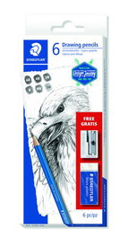 Staedtler Set De Dibujo - 6 Lápices Mars Lumograph 100 Grados Surtidos + Goma + Afilalápiz Metálico