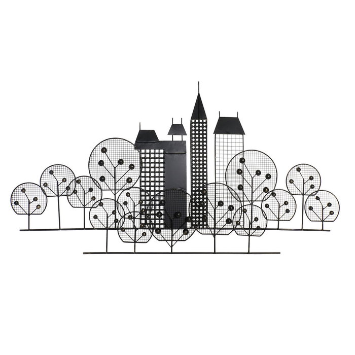 DKD Home Decor Decoración de Pared Metal Edificio Dorado 105x56 cm
