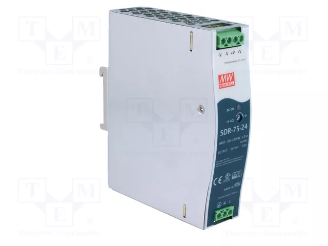 MEAN WELL SDR-75-24 Alimentador de impulso para carril DIN 24V 3,2A