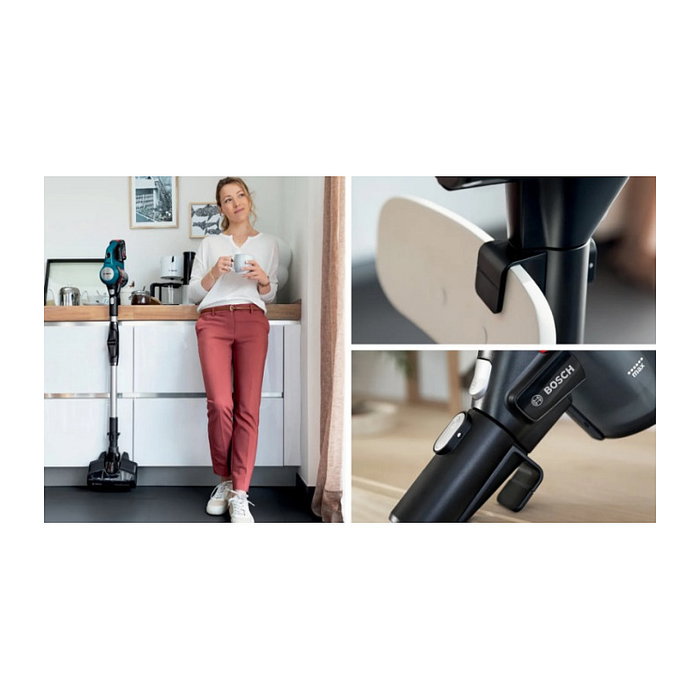 Bosch BSS71125AH Aspiradora Escoba 2 en 1 Sin Bolsa, para Secar, Negro/Azul, Batería 18V, 35 Min Autonomía, 82 dB