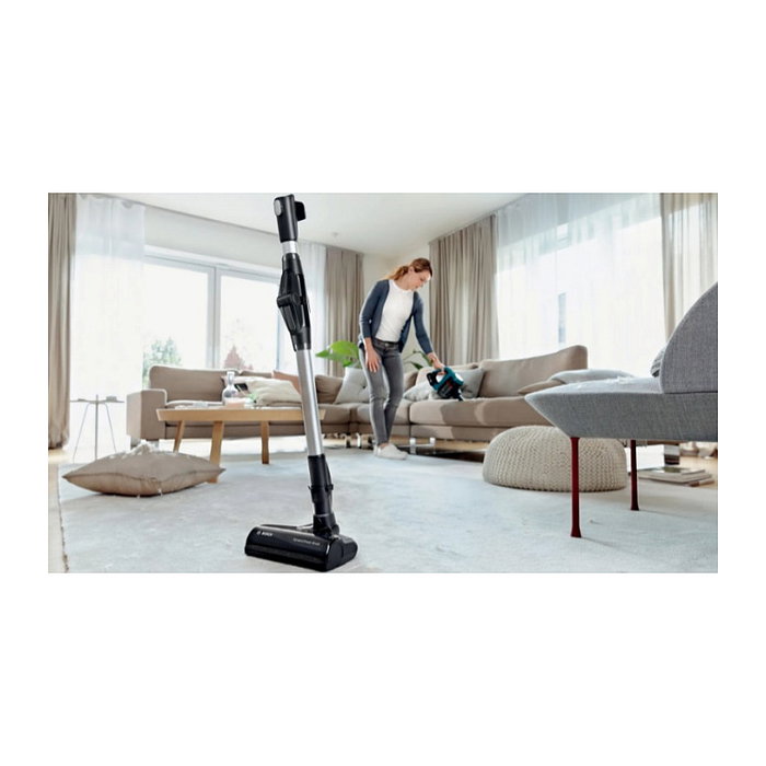 Bosch BSS71125AH Aspiradora Escoba 2 en 1 Sin Bolsa, para Secar, Negro/Azul, Batería 18V, 35 Min Autonomía, 82 dB