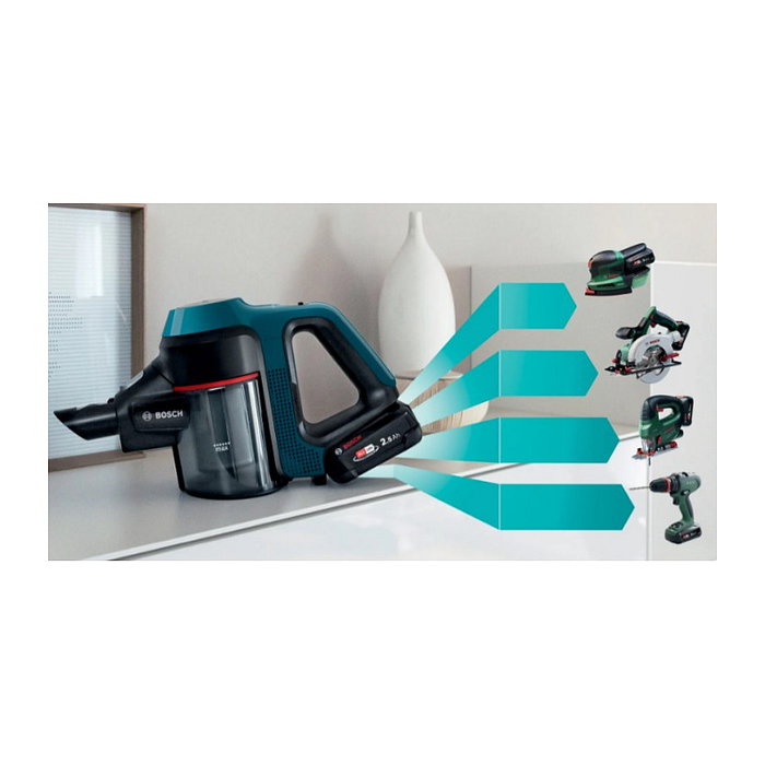 Bosch BSS71125AH Aspiradora Escoba 2 en 1 Sin Bolsa, para Secar, Negro/Azul, Batería 18V, 35 Min Autonomía, 82 dB