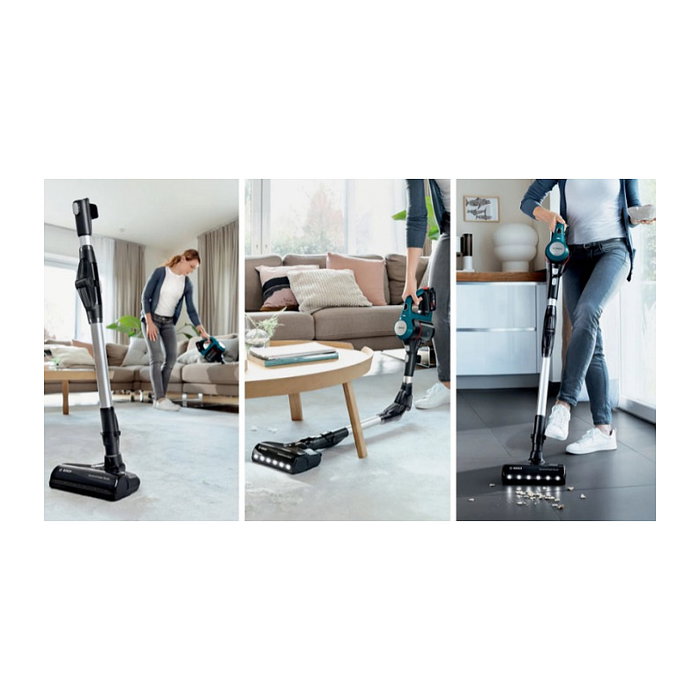 Bosch BSS71125AH Aspiradora Escoba 2 en 1 Sin Bolsa, para Secar, Negro/Azul, Batería 18V, 35 Min Autonomía, 82 dB