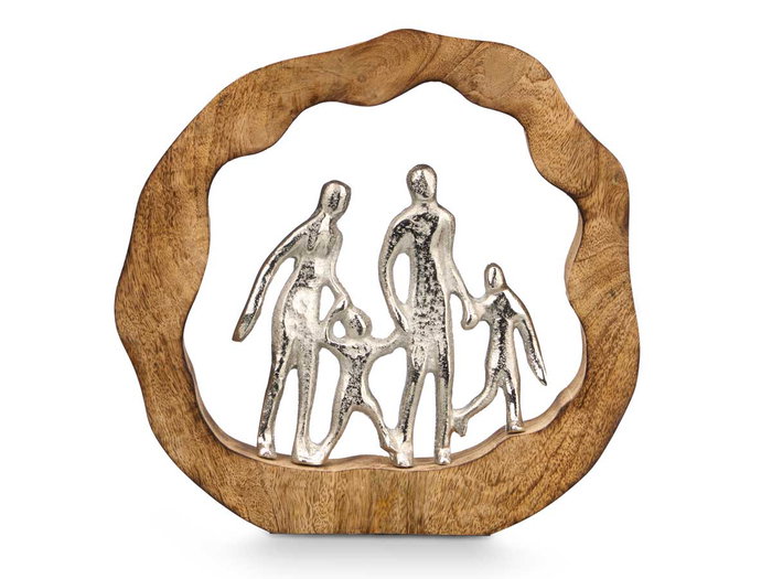 Giftdecor Soporte Decoración Familia Plateado Metal Aluminio Madera Mango 25x23x3.5 cm (Set de 6)