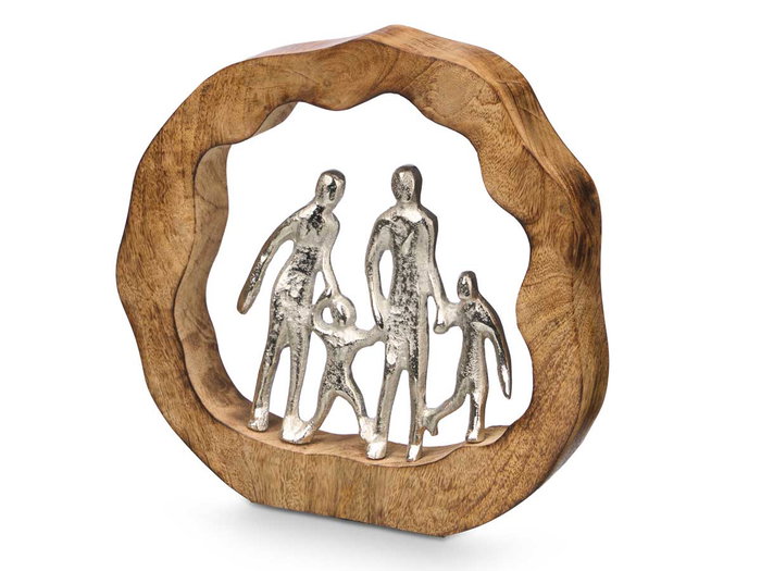 Giftdecor Soporte Decoración Familia Plateado Metal Aluminio Madera Mango 25x23x3.5 cm (Set de 6)