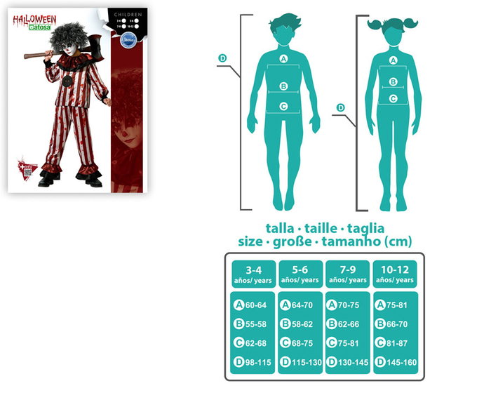 Disfraz Payaso Rojo con Camiseta y Pantalón para Niño 7-9 Años Halloween Terror