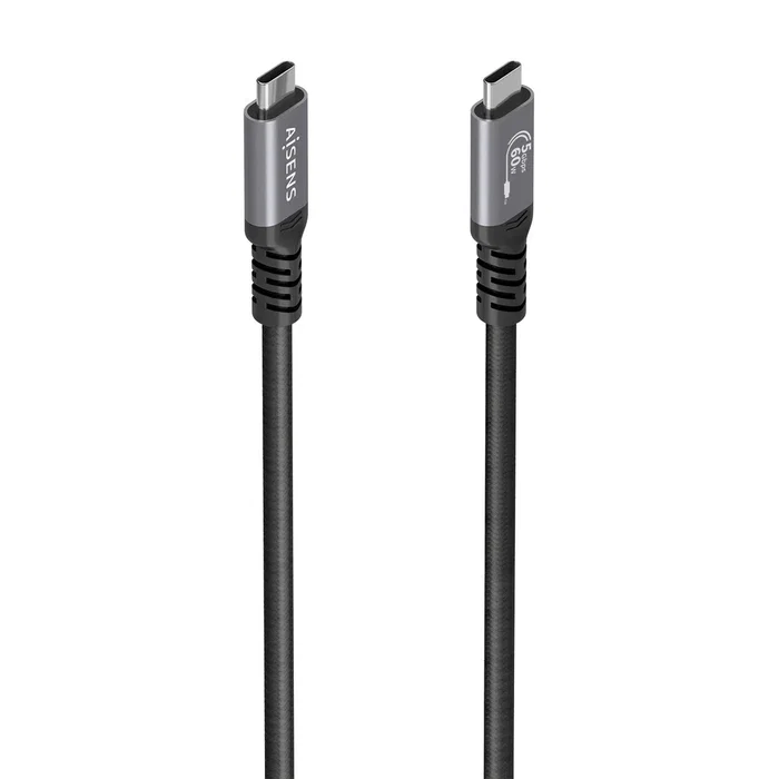 Aisens A107-0991 Cable USB-C 3.2 Gen 1 (USB 3.1) 5Gbps Macho a Macho, Carga Rápida PD 3.0 60W, Transmisión 4K 60Hz, Thunderbolt 3 Compatible, 7 Metros, Negro