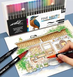ARTIST BY ALEX BOG Estuche 24 rotuladores fine brush doble punta colores surtidos