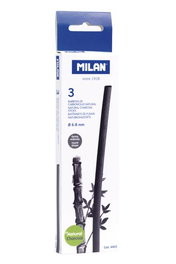 Milan Carboncillo Natural Cilíndrico Ø6-8mm x 15cm Caja de 3