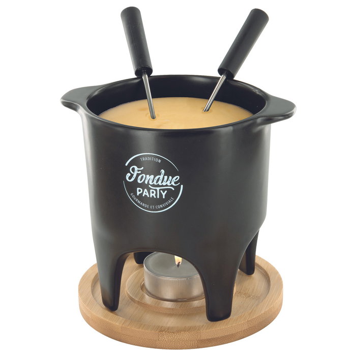 Cook Concept Fondue Bistrot para 1 o 2 Personas con 4 Pinchos Inox y Base Bambú