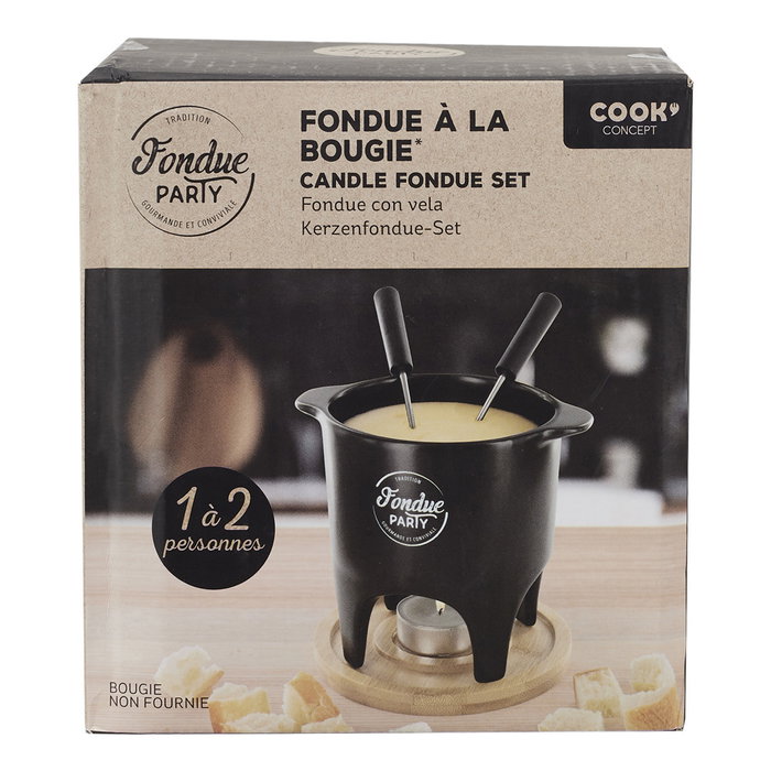 Cook Concept Fondue Bistrot para 1 o 2 Personas con 4 Pinchos Inox y Base Bambú